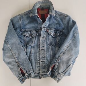 Vintage Levi's Buffalo Plaid Flannel Lined Denim Jacket Size 36/Medium Womens